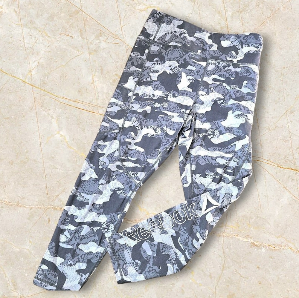 Reebok Gray Camo Leggings, Exercise Yoga Fitness Training Running Athletic/XXL